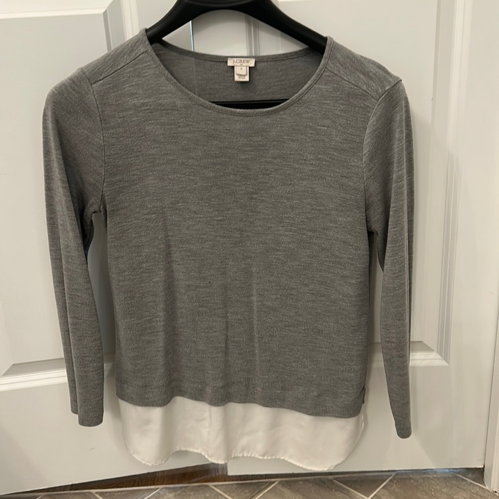 J.Crew factory gray blouse with white silk underlay